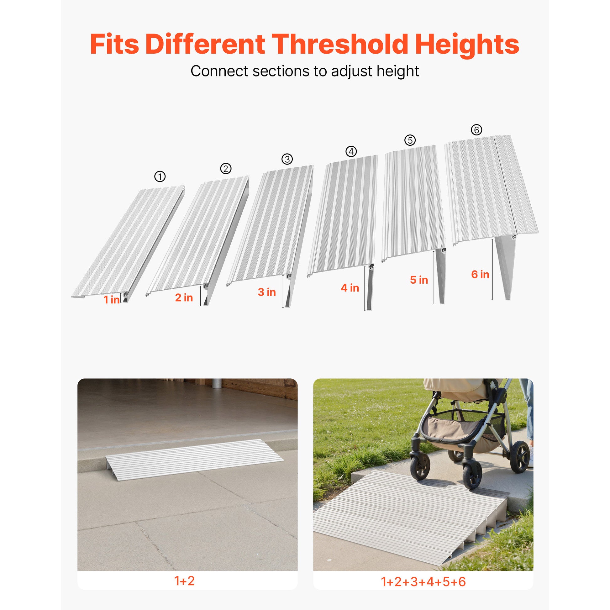 Door Threshold Ramp, 6 inch Rise, Aluminum Alloy Threshold Ramp Rated 800 lbs Load Capacity, Handicap Ramps for Home Steps for Wheelchair, Scooters, Power Chairs, Walkers, Bicycle, Tricycle image 5