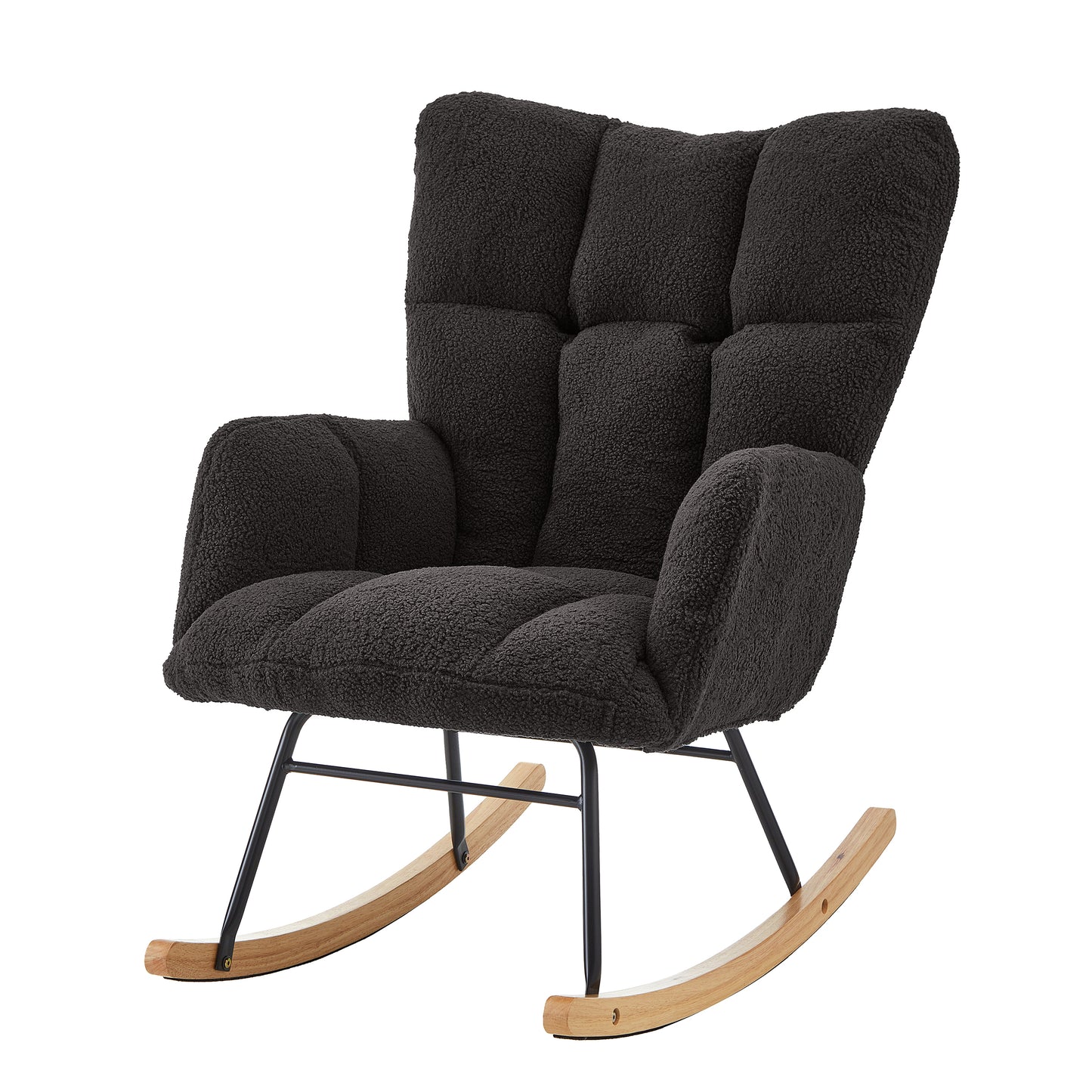 Glider Chair for Living Room Tufted Upholstered Teddy Fabric Rocking Chair with Metal Frame Accent Chair Dark Gray image 9