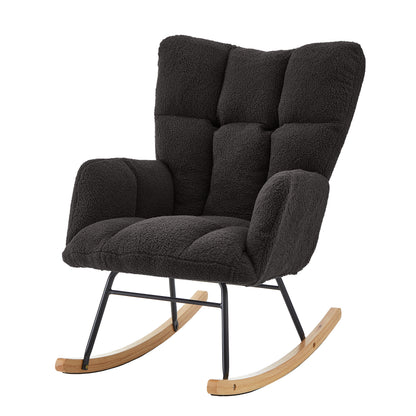 Glider Chair for Living Room Tufted Upholstered Teddy Fabric Rocking Chair with Metal Frame Accent Chair Dark Gray image 9