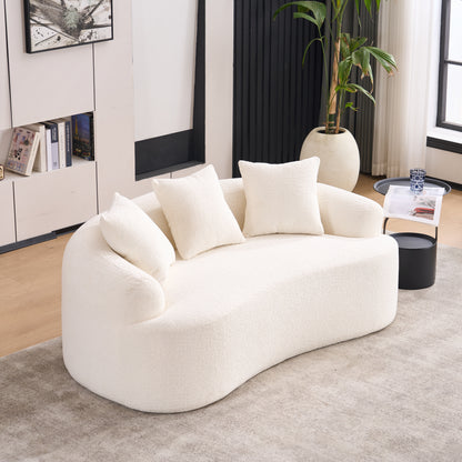 LY-025S Curved Loveseat White Full Compression Sponge Sofa, 30D Chenille No-Assembly Compact Sofa for Small Spaces & Apartments, 65"L, 300 lbs, 3 Pillows image 7