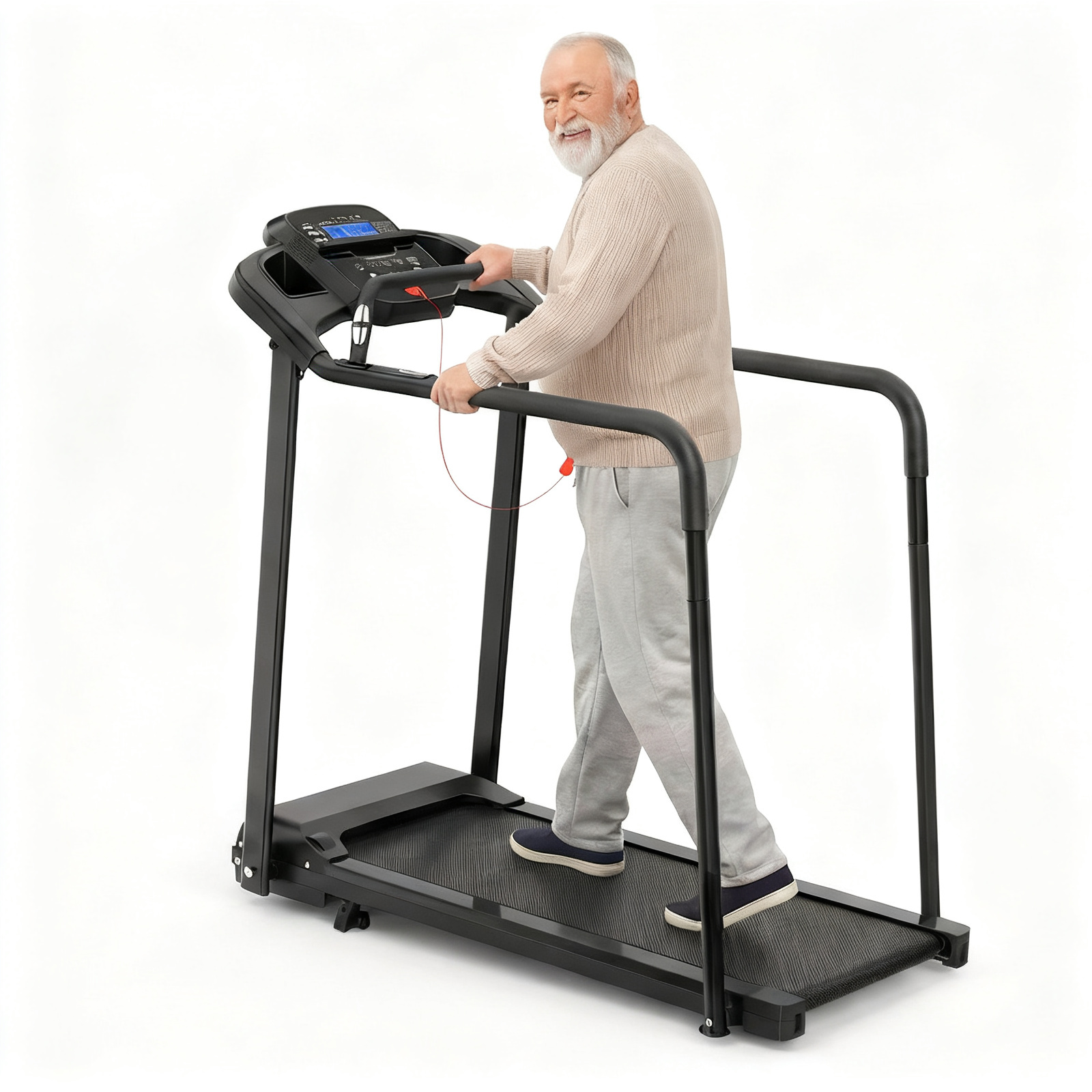 Walking Pad Treadmill for Senior, Foldable Exercise Treadmill with Stable and Safe Structural Design, Large LED Display for Elderly, Long Handrail for Balance, 300 Lbs Capacity image 1