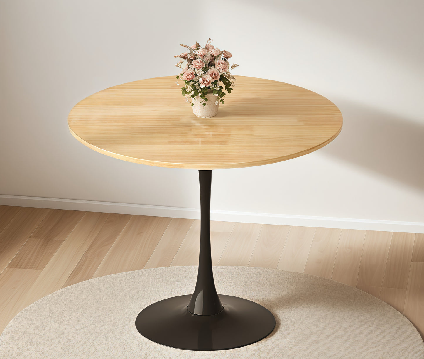 (Natural Wood Color)Round Table, Modern Dining Table, Dining Table, MDF Top and Steel Base Tulip Round Kitchen Table, Kitchen Table, Mid Century Coffee Table for Living Room 24 Inch, Oval Dining Table image 12