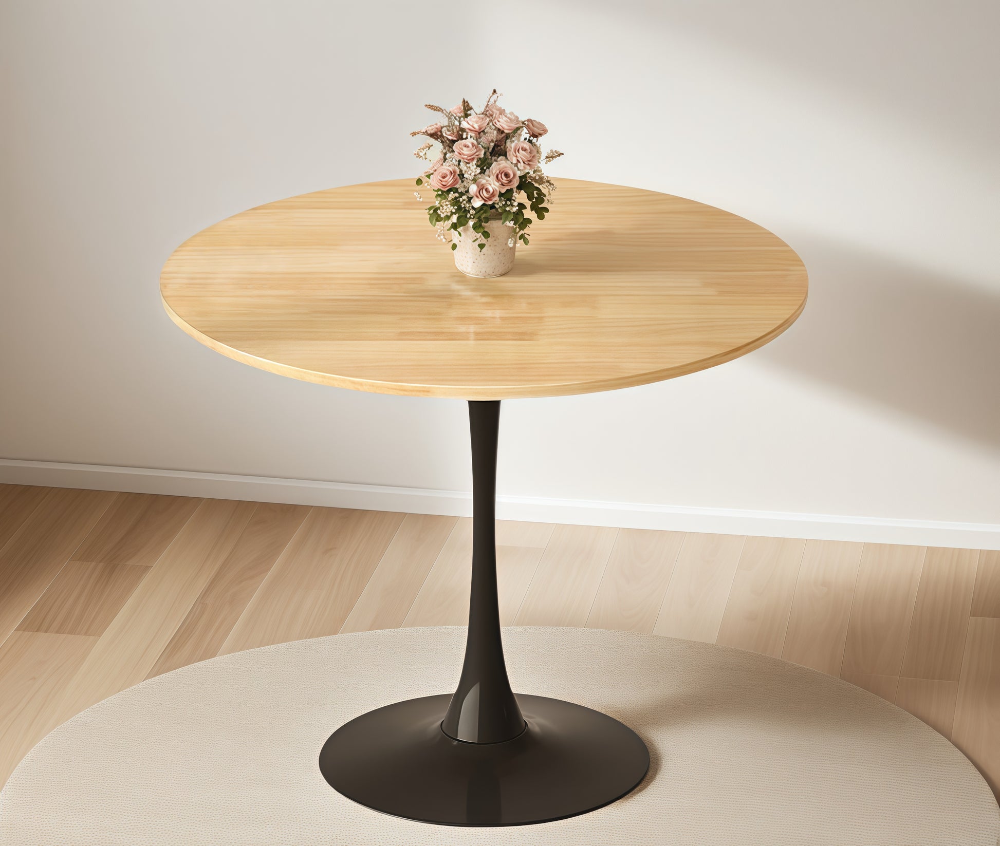 (Natural Wood Color)Round Table, Modern Dining Table, Dining Table, MDF Top and Steel Base Tulip Round Kitchen Table, Kitchen Table, Mid Century Coffee Table for Living Room 24 Inch, Oval Dining Table image 12