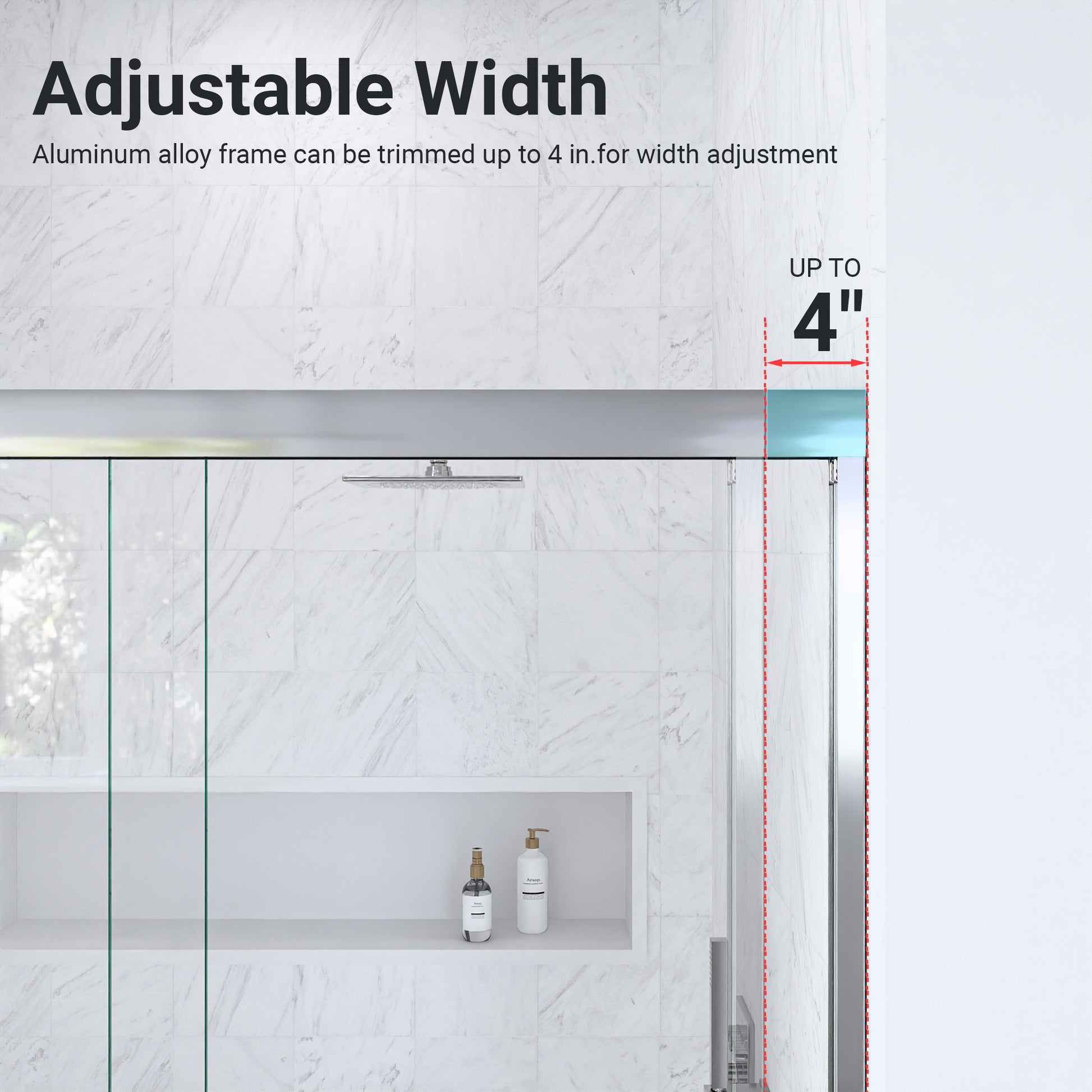 56"-60"W*60" H Semi-Frameless Double Sliding Shower Door, Bypass Shower Door, 1/4" (6mm) Thick SGCC Tempered Glass Door,Chrome image 12