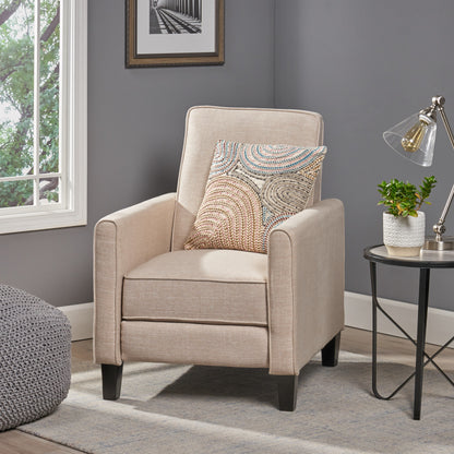 27.5" Push Back Recliner Chair Upholstered Recliner Armchair with Solid Beech Wood Legs for Living Room and Bedroom(Old SKU:52422.00FLBEI), Light Beige image 4