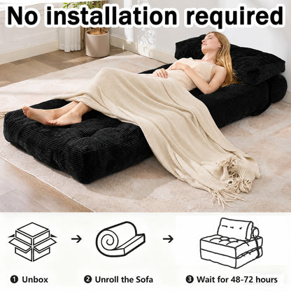 Folding single chair, adjustable and convertible sofa bed, comfortable fluffy lazy sofa in living room, bedroom, apartment, dormitory, black. image 4