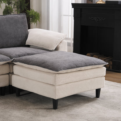 70.87" Black & White Two-Tone L Shaped Cloud Sofa, Modular Sectional with Ottoman, 2-Seat Chenille Deep Seat and Pillow – Perfect for Living Room, Bedroom, Apartment image 3
