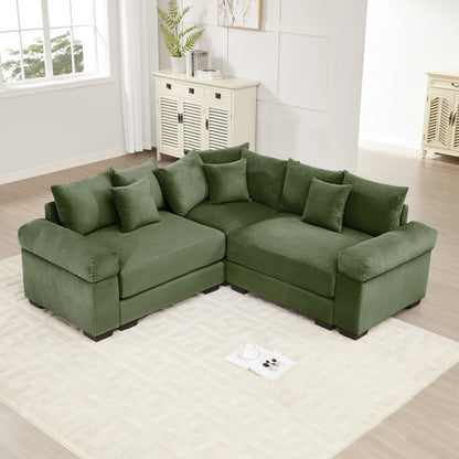 Oversized Cloud Modular Sectional Couch,Convertible Sectional Couches Deep Seat Extra-Wide Armrests, 10 Throw Pillows Premium Corduroy Fabric, Ergonomic Design,Easy Assembly, For Living Rooms,Green image 1