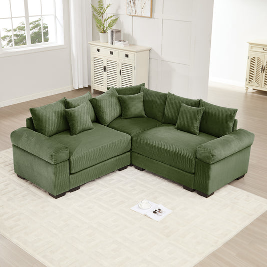 Oversized Cloud Modular Sectional Couch,Convertible Sectional Couches Deep Seat Extra-Wide Armrests, 10 Throw Pillows Premium Corduroy Fabric, Ergonomic Design,Easy Assembly, For Living Rooms,Green image 1