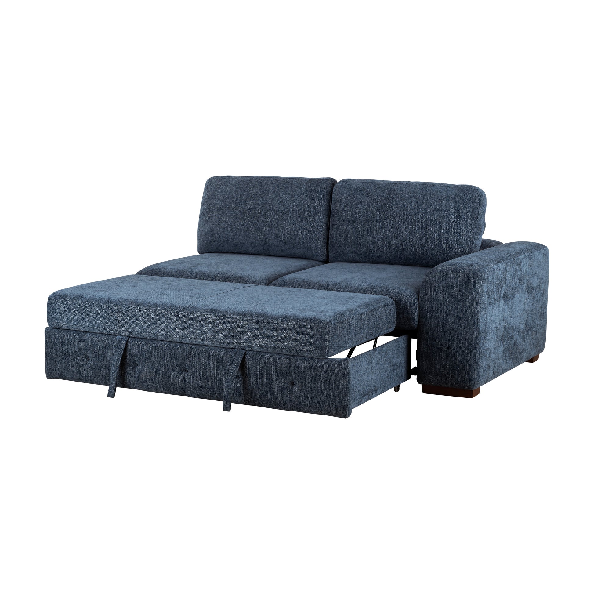 Modern Blue One Arm 2-Seater Sofa with Pull-out Bed Right Side Tufted Chenille Fabric Upholstery Solid Wood Living Room Furniture 1pc image 4