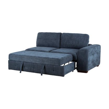 Modern Blue One Arm 2-Seater Sofa with Pull-out Bed Right Side Tufted Chenille Fabric Upholstery Solid Wood Living Room Furniture 1pc image 4