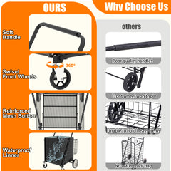 Bigger Super Jumbo Shopping Cart,Grocery Cart on Wheels, Foldable Utility Shopping Carts with Double Basket and 360° Rolling Swivel Wheels for Groceries Laundry