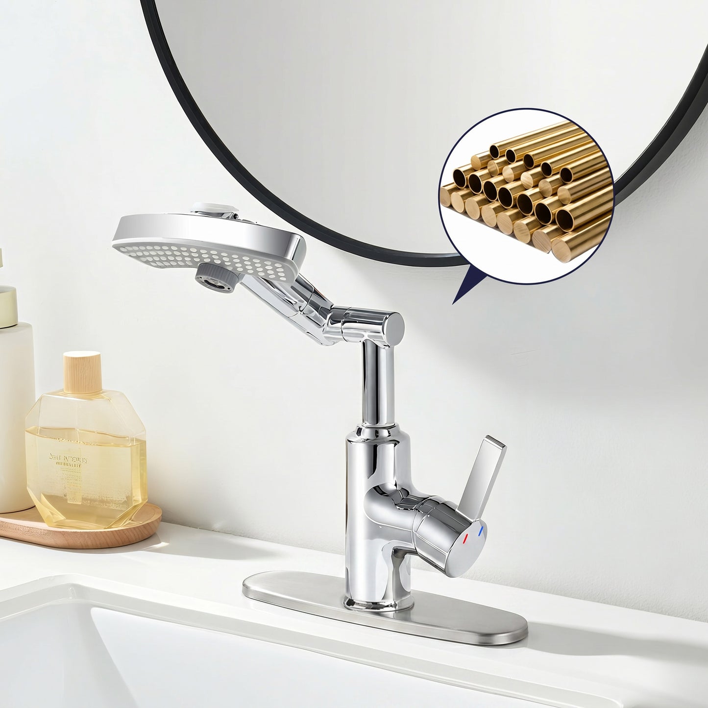LED Temperature Display Bathroom Faucet, 3 Water Modes & 360° Rotating Spout Single Handle Vanity Sink Faucet with Digital Screen image 2