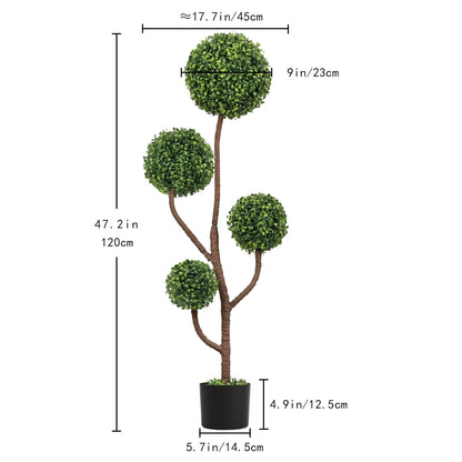 4FT Tall Artificial Boxwood Topiary Tree Large Faux Green Plant in Pot for Indoor Outdoor Patio Porch Garden Decoration, 1pc/set image 3