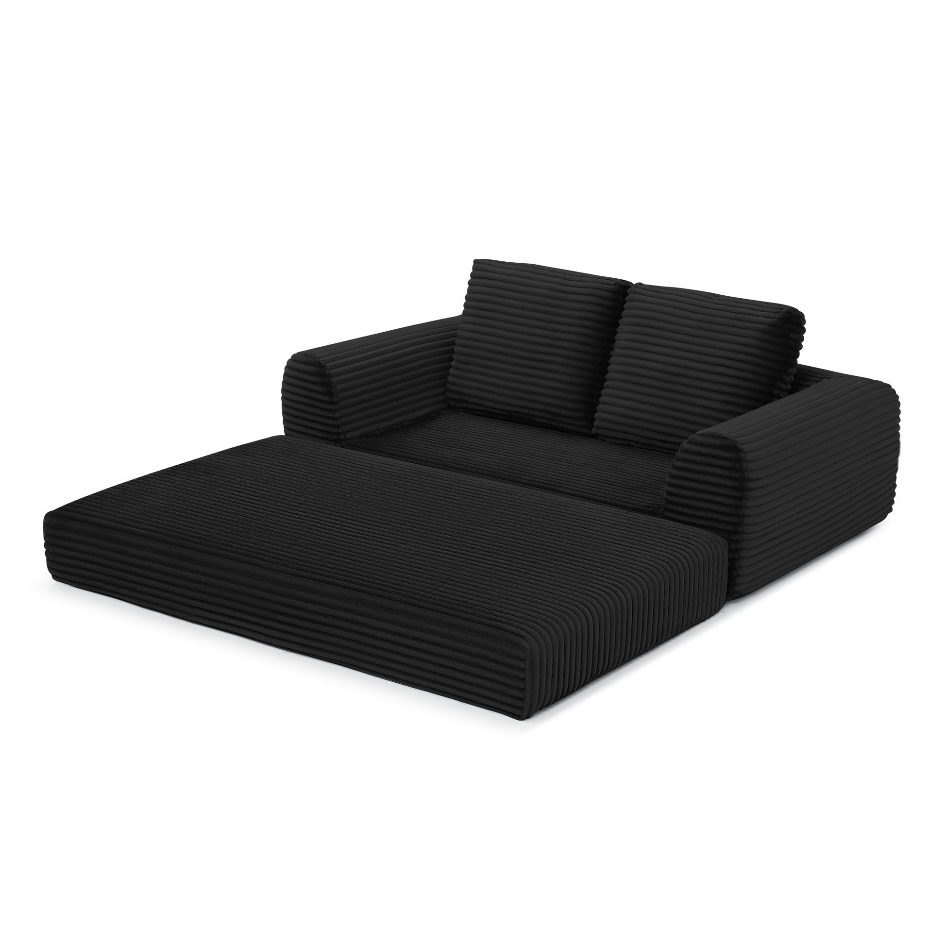 2-in-1 Folding Convertible Sofa Bed, Modern Corduroy Sleeper Couch with 2*pillows, Futon Modular Upholstered Boneless Loveseat with Pull-Out Bed,Folding Floor Modular Couch for Living Room Black image 9