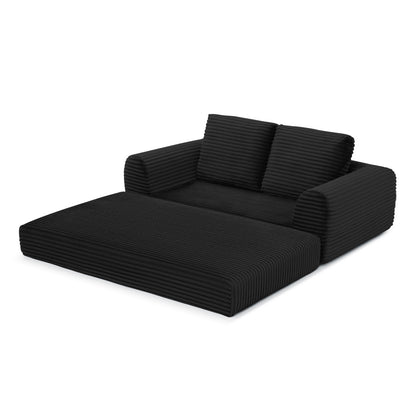 2-in-1 Folding Convertible Sofa Bed, Modern Corduroy Sleeper Couch with 2*pillows, Futon Modular Upholstered Boneless Loveseat with Pull-Out Bed,Folding Floor Modular Couch for Living Room Black image 9