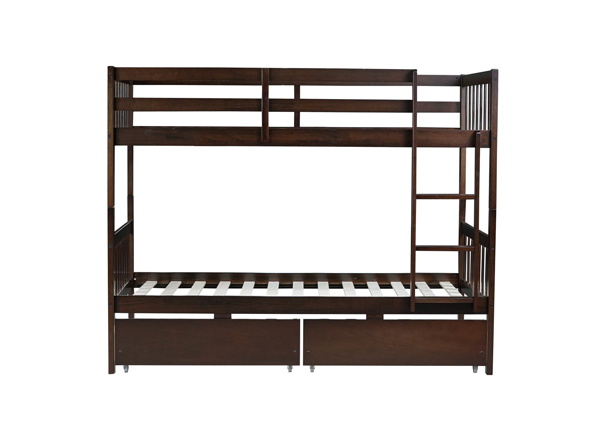 Twin Over Twin Rubber Wood Bunk Bed with 2 Drawers, Convertible into 2 Twin Beds, Twin Size Bunk Bed with Ladder and Safety Guardrails,Espresso (Old Sku W504S00200) image 5