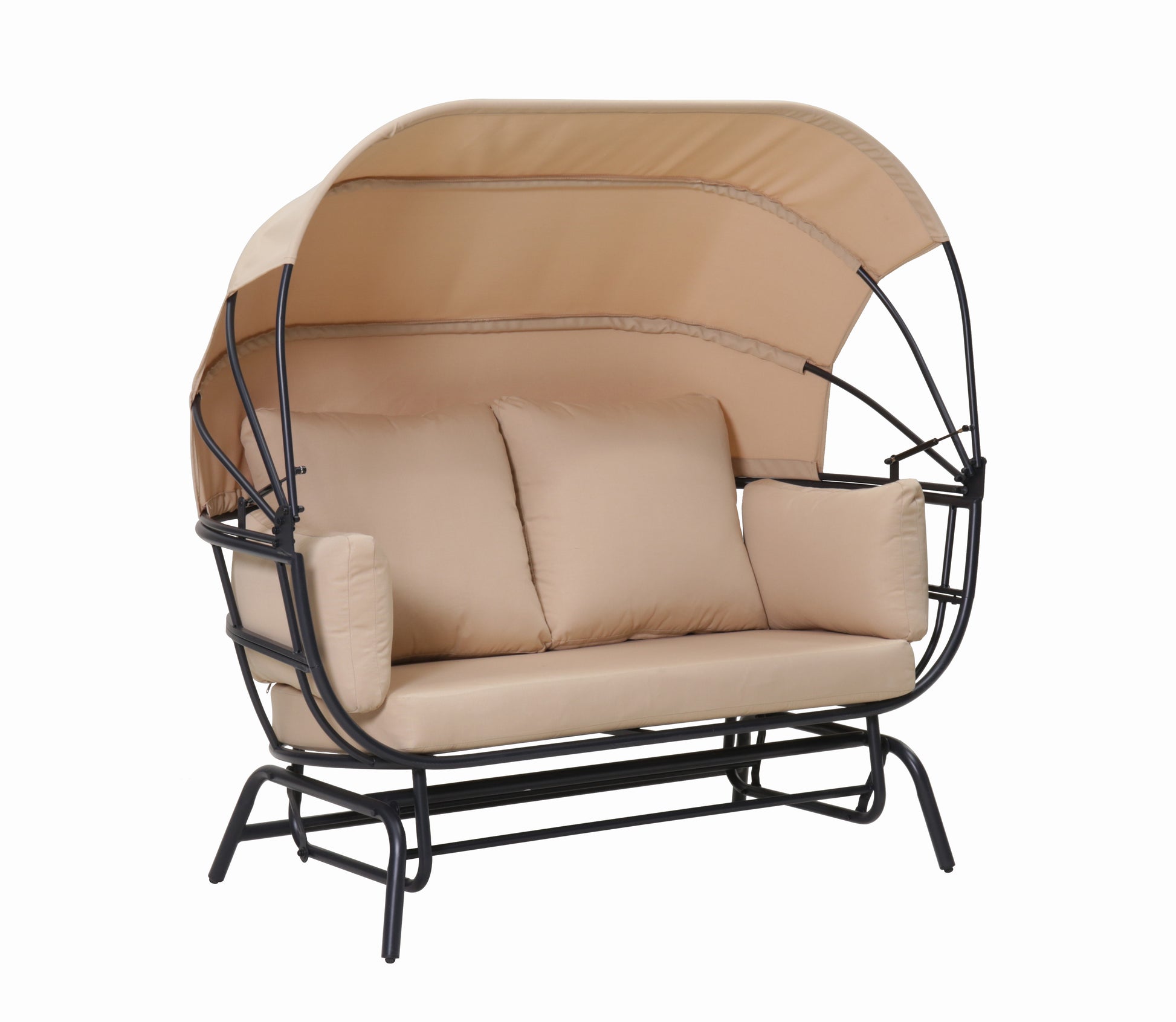 2-Person Outdoor Swing Chair with Adjustable Canopy, Modern Egg Shaped Rocking Lounge Chair with Thick Cushions & Pillows, Heavy-Duty Patio Hammock Chair for Garden, Balcony, Backyard image 8