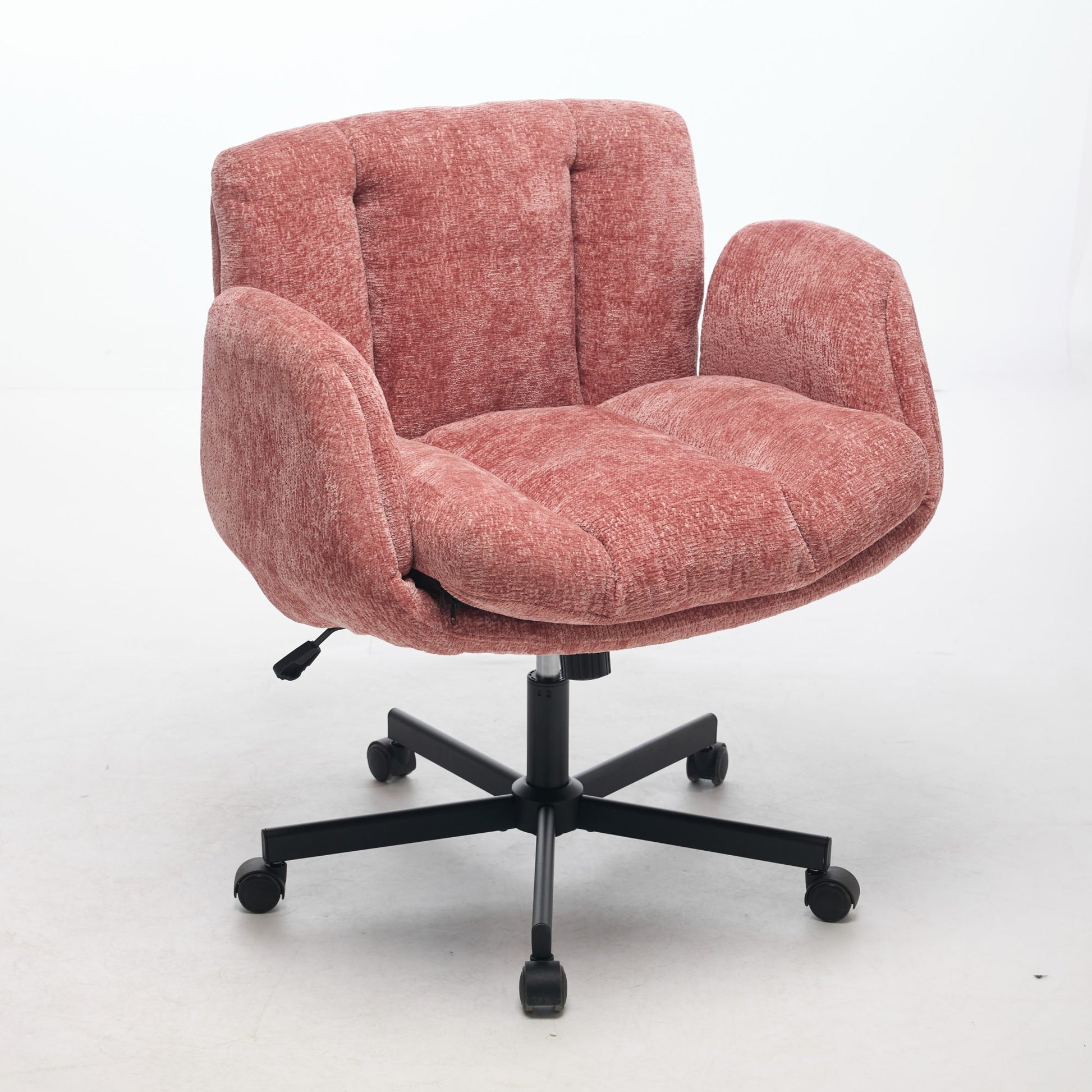 Modern Chenille Swivel Office Chair, Height Adjustable Task Chair with Convertible Multi-Position Armrests, Comfy Double Cushioned Desk Chair for Home, Study,Vanity & Living Room, Blush Pink,SW5028PK image 4