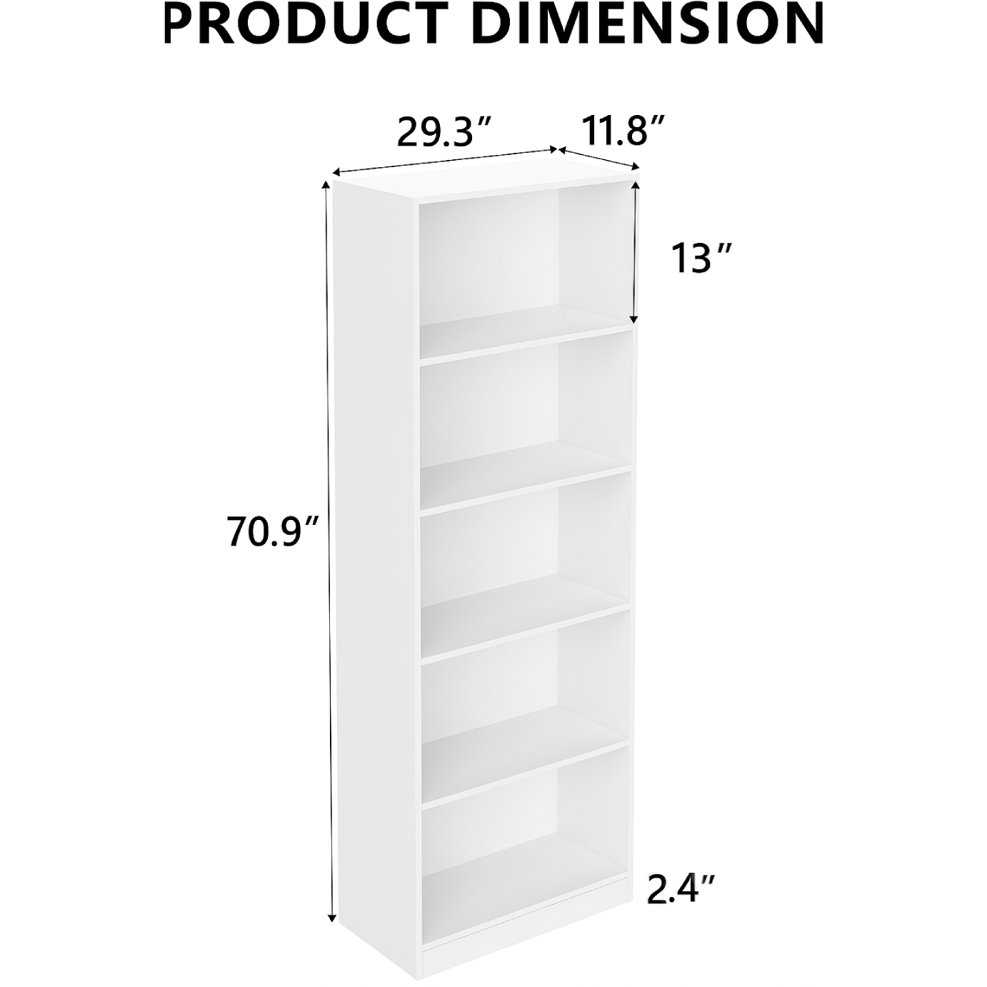 5-Tier Bookshelves Storage Cabinet White image 2