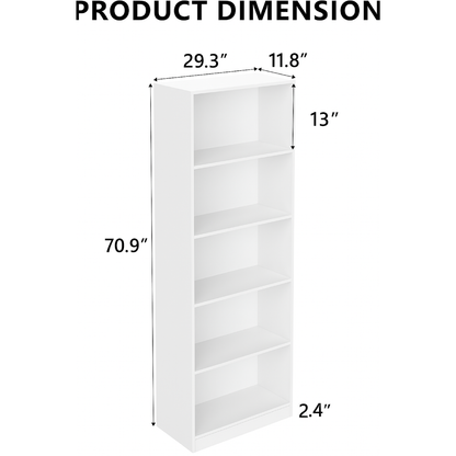 5-Tier Bookshelves Storage Cabinet White image 2