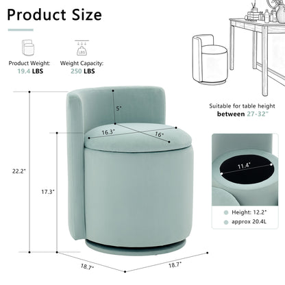 075-Velvet Fabric Swivel Accent Chair, Comfy Barrel Vanity Chair With Curved Backrest, Upholstered Storage Chair For Primary Living Room, Aqua image 12