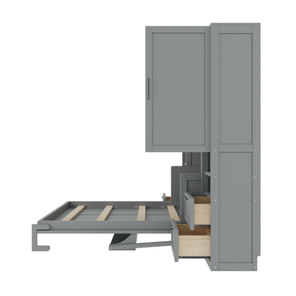 Queen Size Murphy Bed Wall Bed with Closet,Drawers and Shelves,Gray(OLD SKU:LP000909AAE-2) image 9