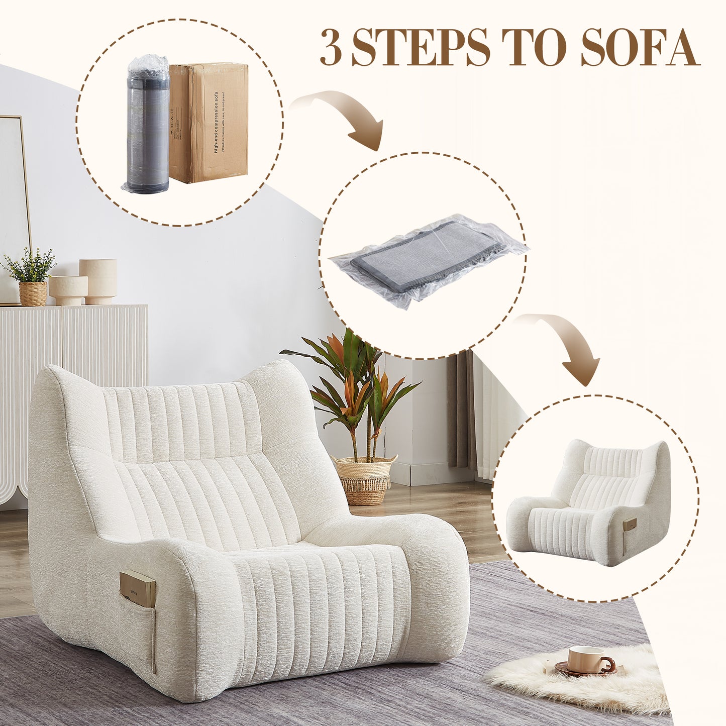 Bean Bag Chair for Adults with Armrests - Oversized Comfy Beanbag Lounge Lazy Floor Sofa Accent Chair for Living Room, Bedroom image 6