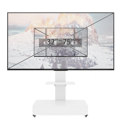 TV stand with push-pull drawer for Living Room, Bedroom,Offices,Adjustable Height Mobile TV Cart for 32-75 inches,tv stand with wheels,White image 10