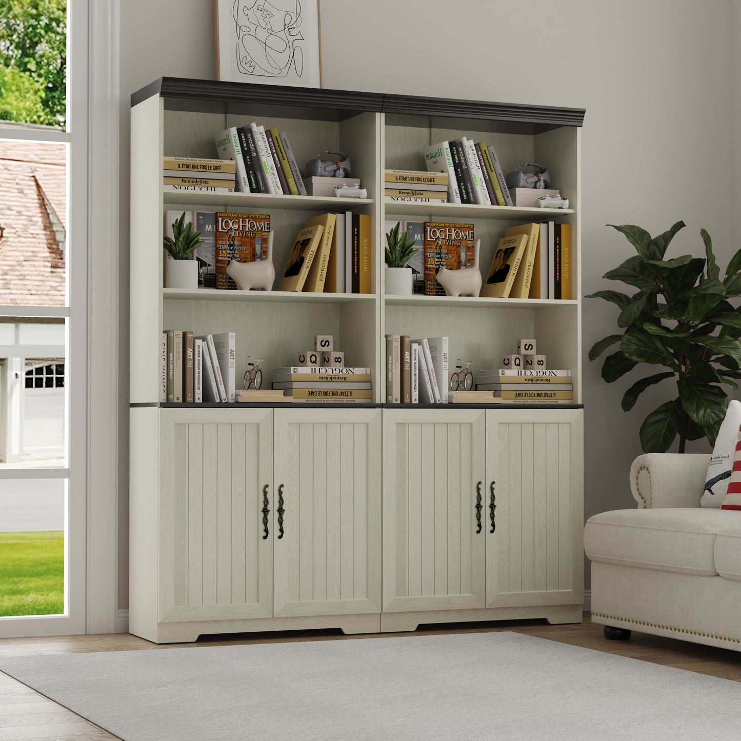 70.86"(180cm) Tall Storage Cabinet, 5 Tier Cube Display Cabinet with Adjustable Shelves and Barn Doors, MDF Wood Freestanding Display Bookshelves for Bedroom,Living Room, Kitchen, Pantry, Bar Cabinet image 11