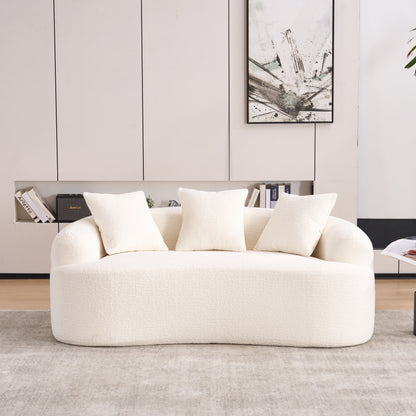 LY-025S Curved Loveseat White Full Compression Sponge Sofa, 30D Chenille No-Assembly Compact Sofa for Small Spaces & Apartments, 65"L, 300 lbs, 3 Pillows image 9