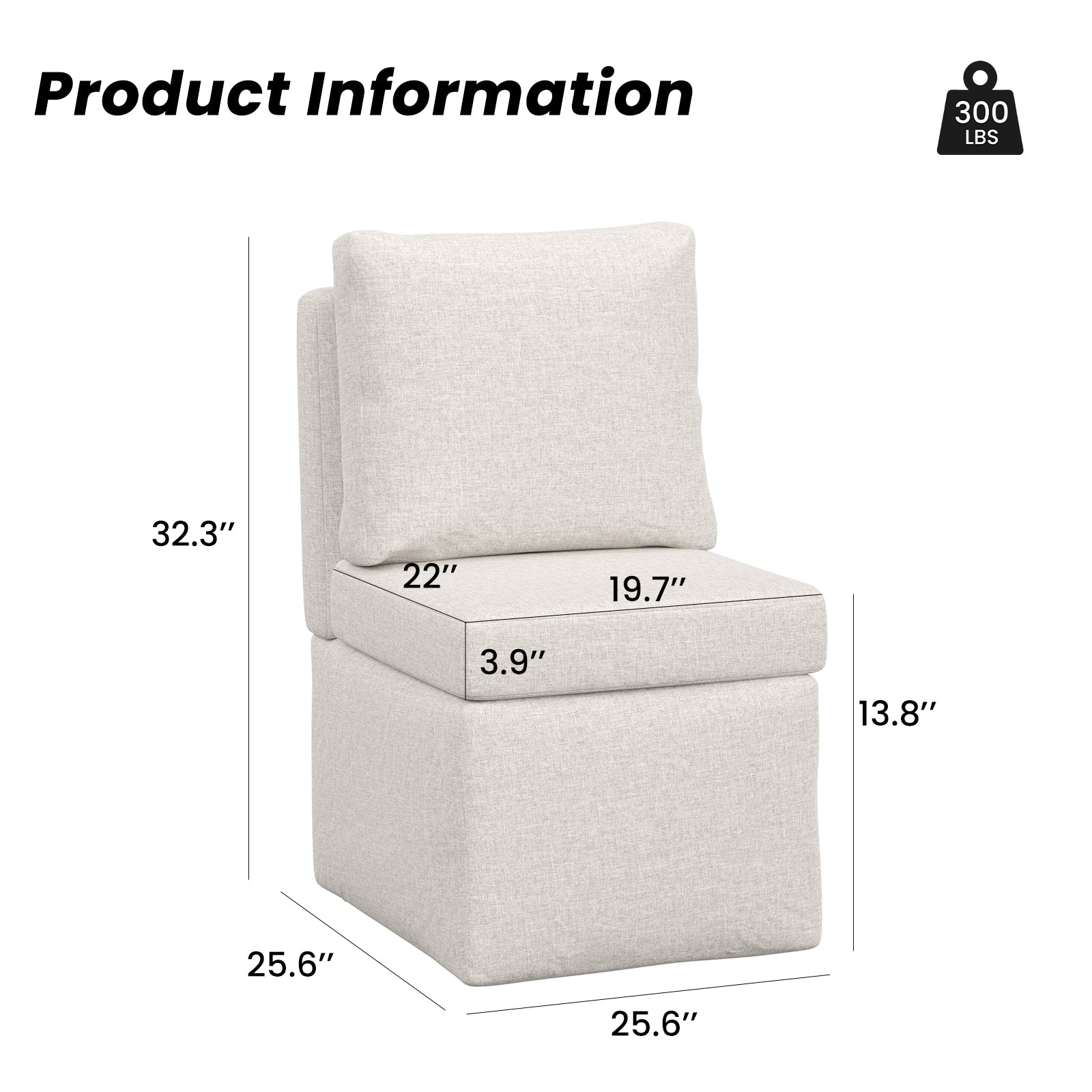 Armless Lounge Sofa Chair, Soft Corduroy Upholstered Accent Chair with High-Density Sponge Cushion, Comfy Single Sofa Seat for Living Room Bedroom, No Assembly Required image 2