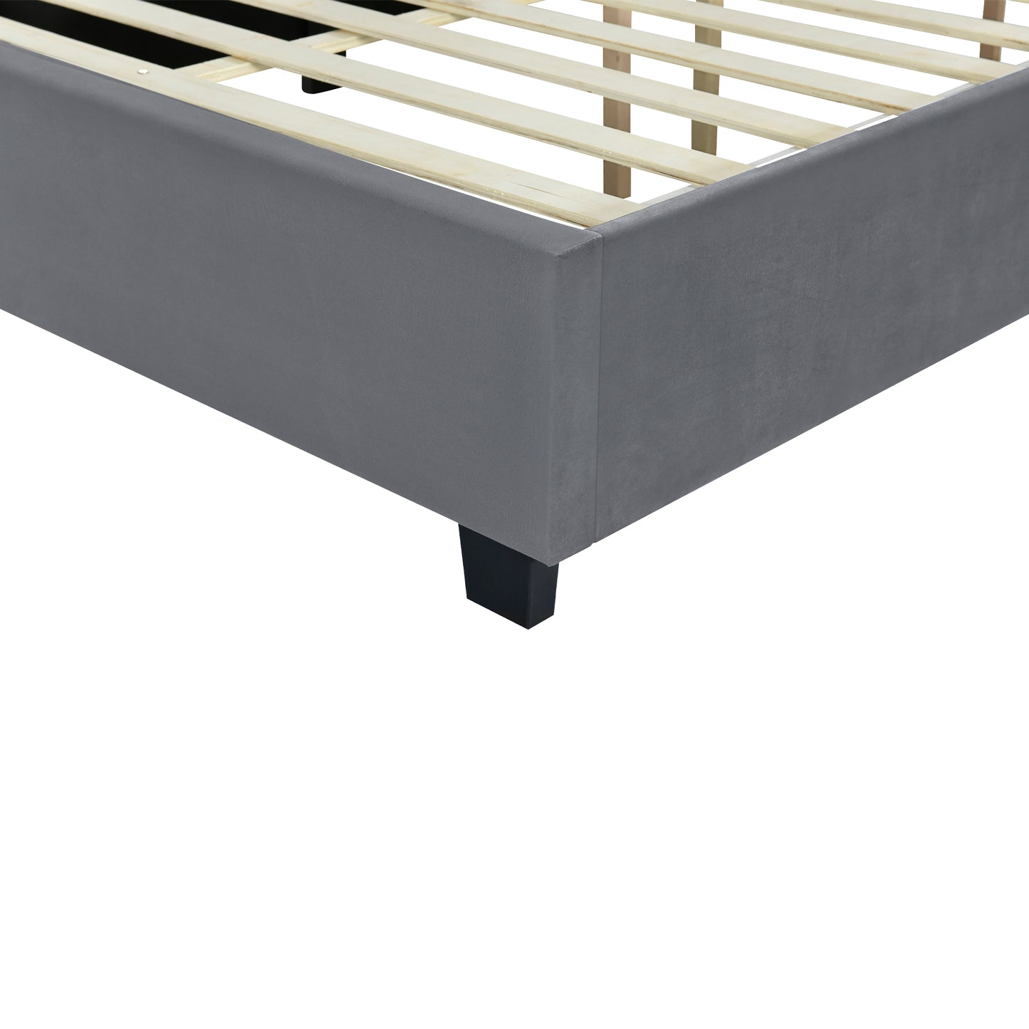 Queen Size Upholstered Platform Bed with Big Headboard, Bedroom Furniture, Velvet, Gray image 12
