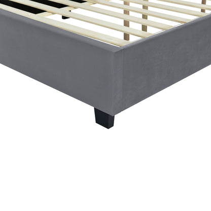 Queen Size Upholstered Platform Bed with Big Headboard, Bedroom Furniture, Velvet, Gray image 12
