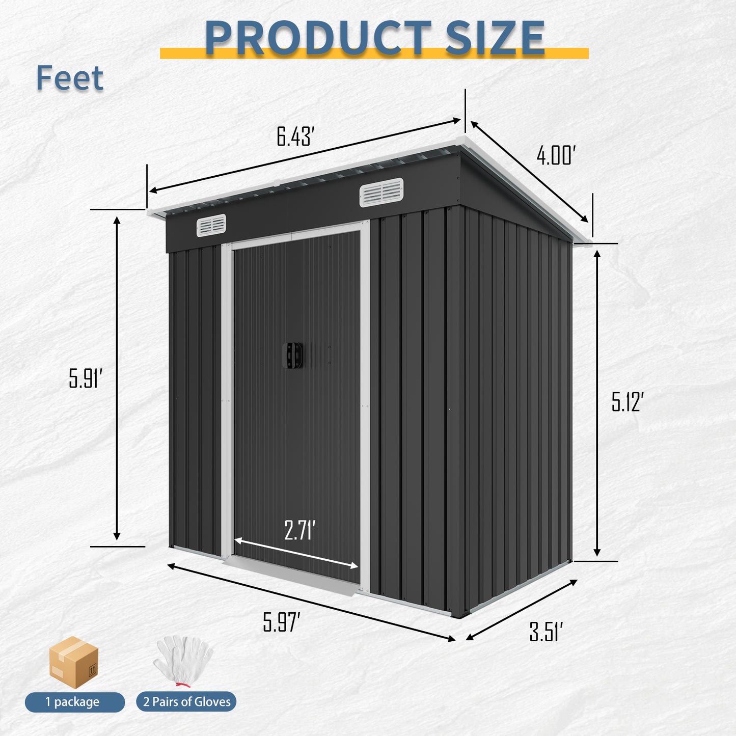 6x4ft Metal Shed, Sliding‑Door Outdoor Storage Building with Ventilation Vents & Threshold,Galvanized Steel Shed for Garden, Yard(6.43*4 FT) image 6