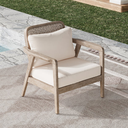 Outdoor Acacia Wood Patio Club Chair, Patio Furniture,Waterproof Thick Cushion Deep Seating for Porch, Garden, Backyard, Balcony, Weight Capacity 400lbs, Light Brown finish, Cream cushion image 4