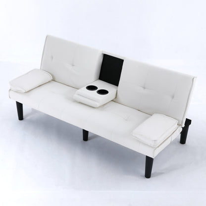 The 67-inch white PVC multi-functional sofa bed, with a foldable and cup holder design, makes it extremely convenient to turn the living room into a guest room image 10