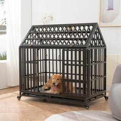 Heavy Duty Dog Cage with Roof & Window - Durable Pet Crate