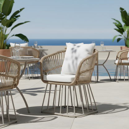Outdoor Dining Chair MP1 - Teak Finish Wicker & Beige Steel Frame, 300LBS Weight Capacity, Includes Cushion image 1