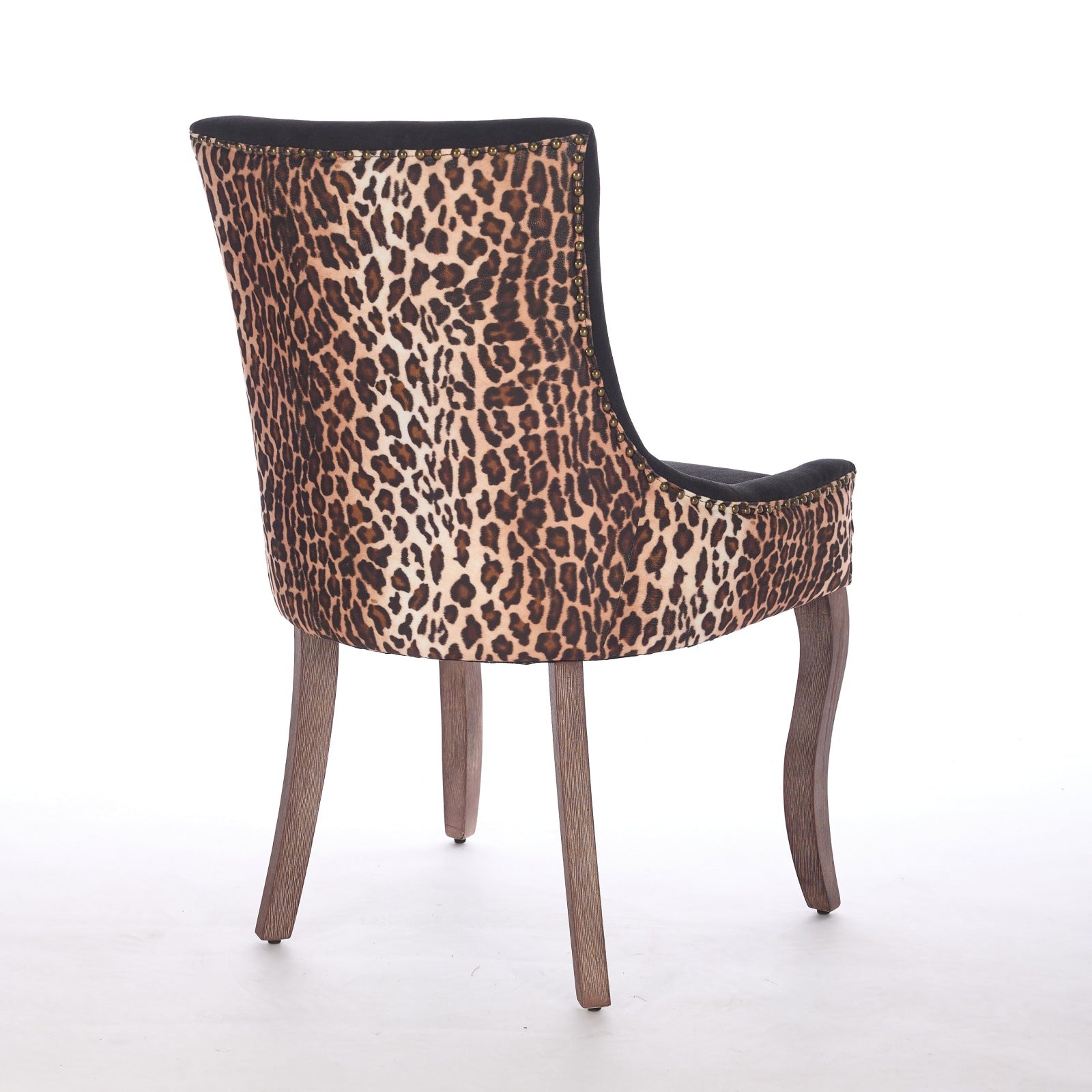 A&A Furniture,Ultra Side Dining Chair, Thickened fabric chairs with neutrally toned solid wood legs, Bronze nail head, Set of 2,Leopard Print image 6