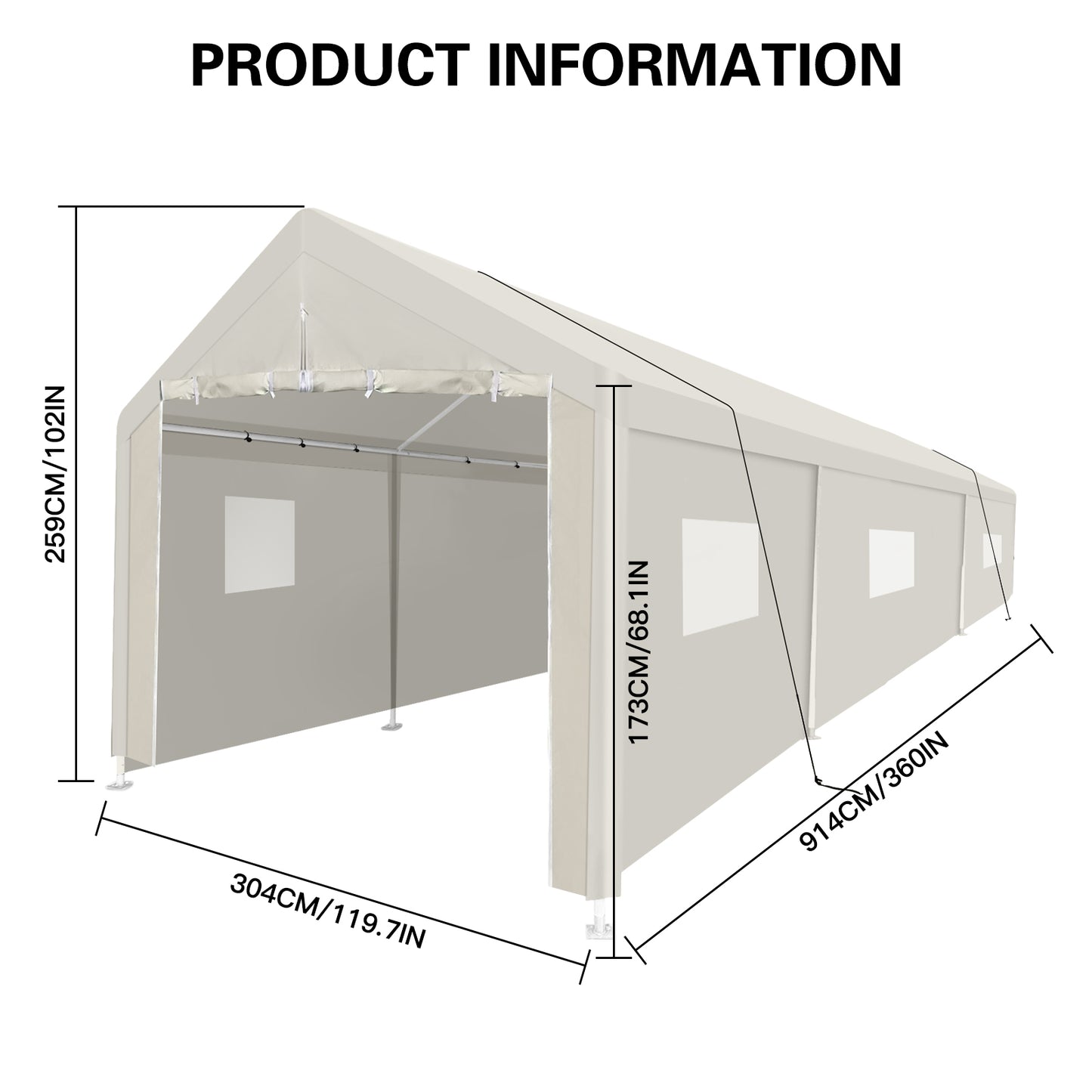 Carport, 10×30 Heavy Duty Portable Carport Garage Tent for Outdoor Storage Shelter white with window image 5