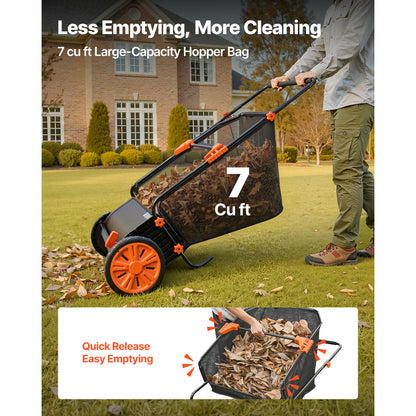 Push Lawn Sweeper, 26 in Leaf & Grass Collector with 7 cu. ft. Hopper Bag, Adjustable Brush Height & Spinning Brushes, Heavy Duty Yard Sweeper with Rubber Wheels for Leaves Grass Cleanup image 4