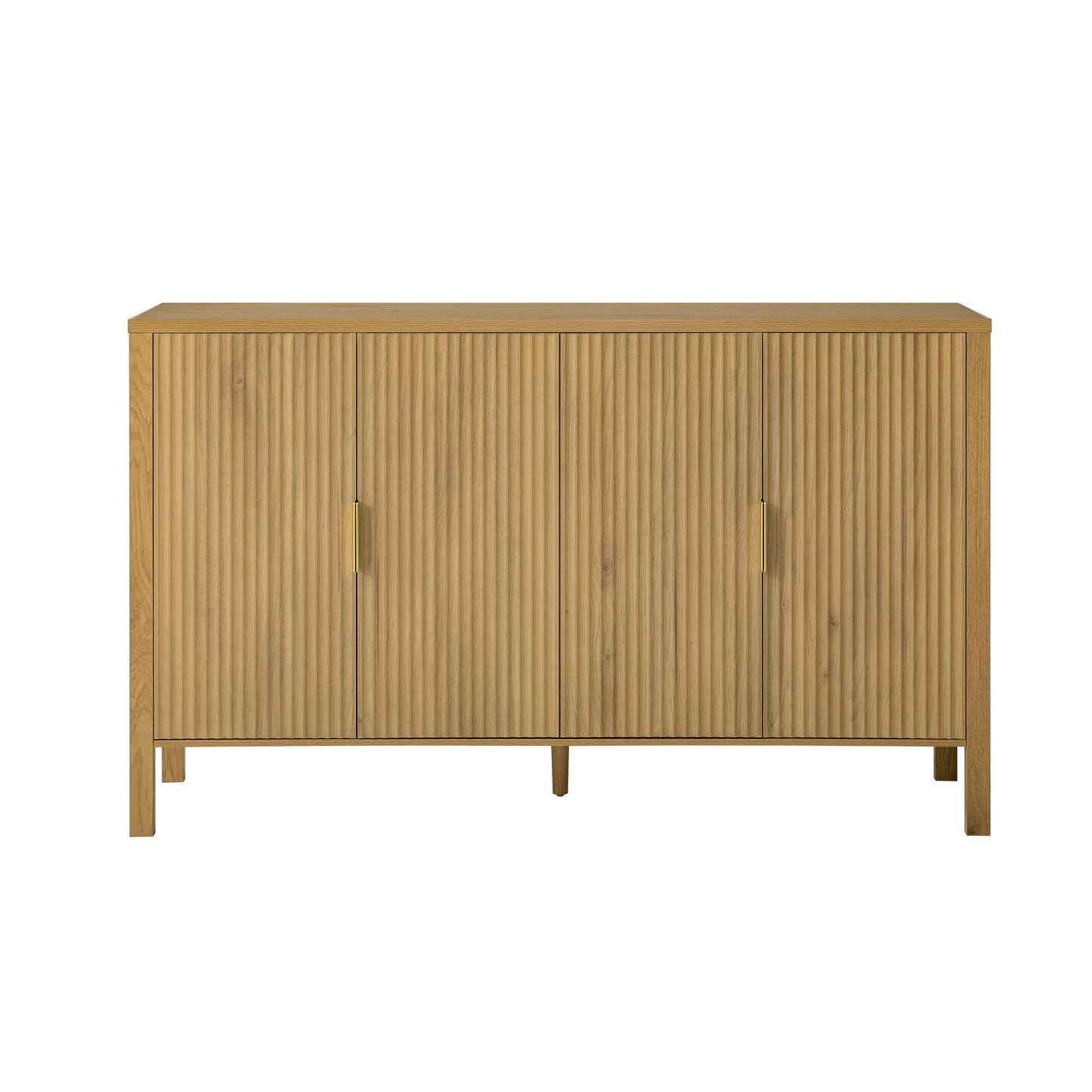 U_STYLE Modern 57.5" Stripe Door Storage Cabinet, 4-Door Sideboard with Back-of-Door Storage Racks & Side Hooks, Adjustable Shelves, MDF Cabinet with Aluminum Handles for Living Room, Dining Room image 10