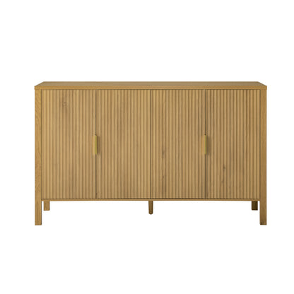 U_STYLE Modern 57.5" Stripe Door Storage Cabinet, 4-Door Sideboard with Back-of-Door Storage Racks & Side Hooks, Adjustable Shelves, MDF Cabinet with Aluminum Handles for Living Room, Dining Room image 10