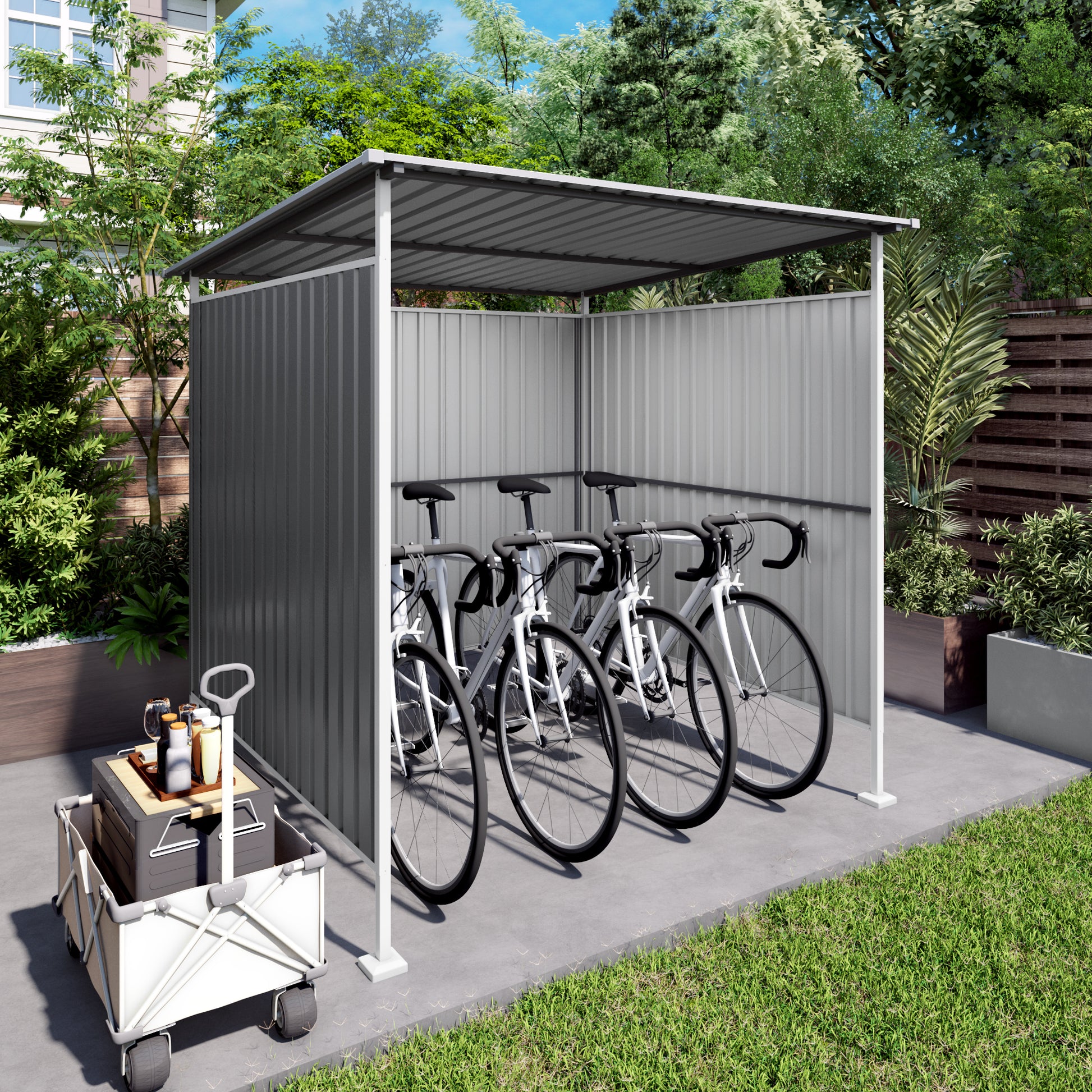 6x6FT Outdoor Pergola for Patio,Bike Storage Shed,Lean to Hardtop Grill Gazebo, Metal Pergolas and Gazebos,Year-Round Metal Gazebo Heavy Duty Awnings for Patio, Decks,Lawn, Backyard image 9