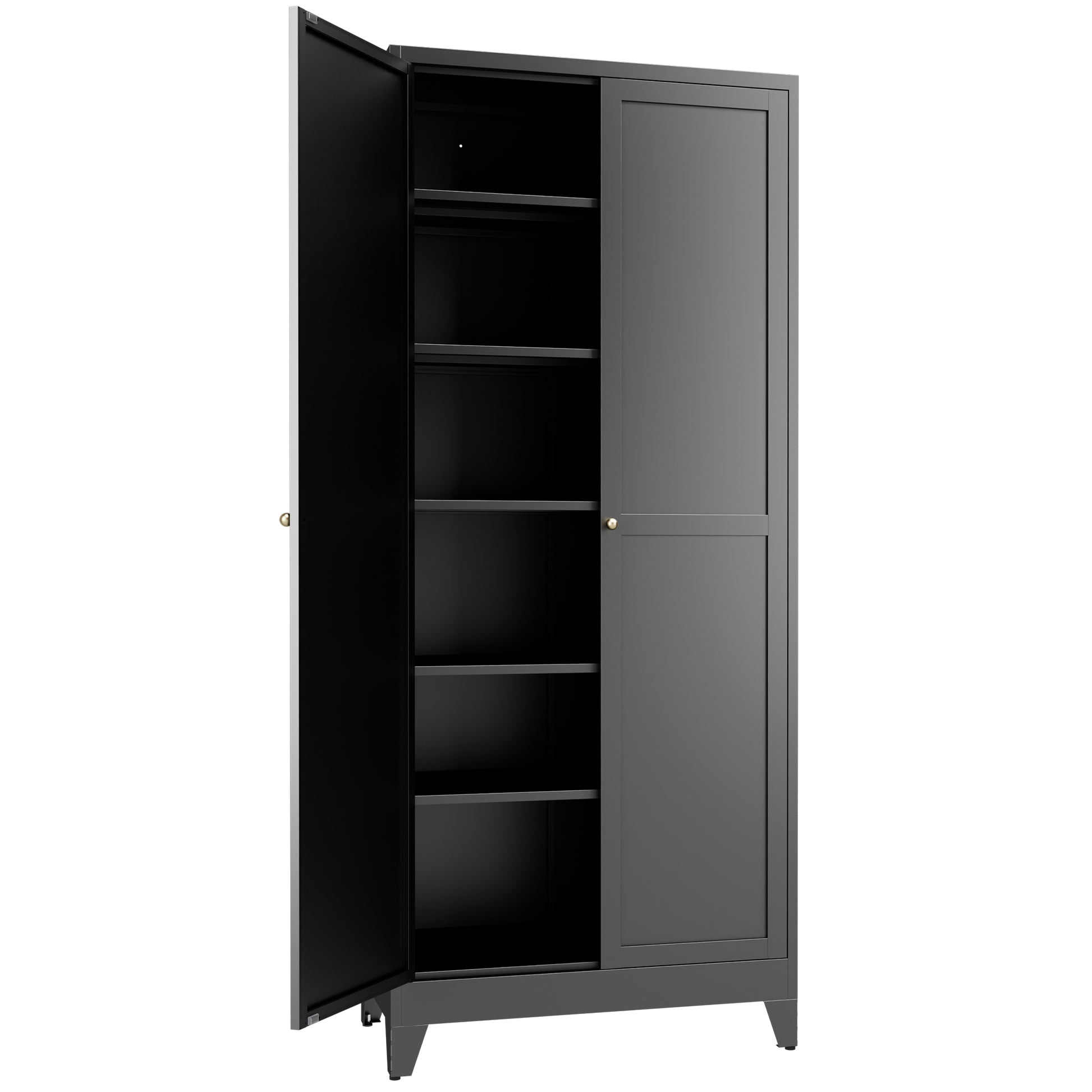 75" Black Metal Kitchen Pantry Cabinet Adjustable Storage with 5 Shelves (180lb Capacity), Freestanding Kitchen Storage Cabinet with Adjustable Shelves, Dishware in Kitchen, Pantry, Dining Room image 5