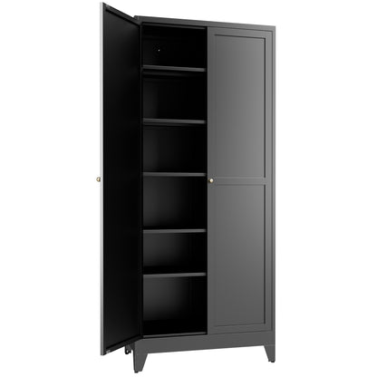75" Black Metal Kitchen Pantry Cabinet Adjustable Storage with 5 Shelves (180lb Capacity), Freestanding Kitchen Storage Cabinet with Adjustable Shelves, Dishware in Kitchen, Pantry, Dining Room image 5
