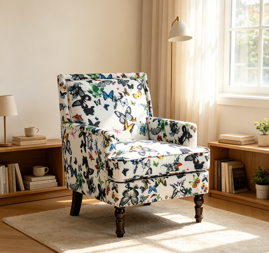 Upholstered Accent Chair, Vintage Armchair with butterfly Linen Fabric and Nailhead Trim for Living Room image 1