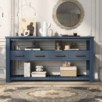U_STYLE 61.5''Large Entryway Table with 4 Drawers,Painted Console Table with 3-Tier Open Shelves and Metal Handles,Versatile Hallway Sofa Table for Living Room, Bedroom, Foyer and Kitchen image 2