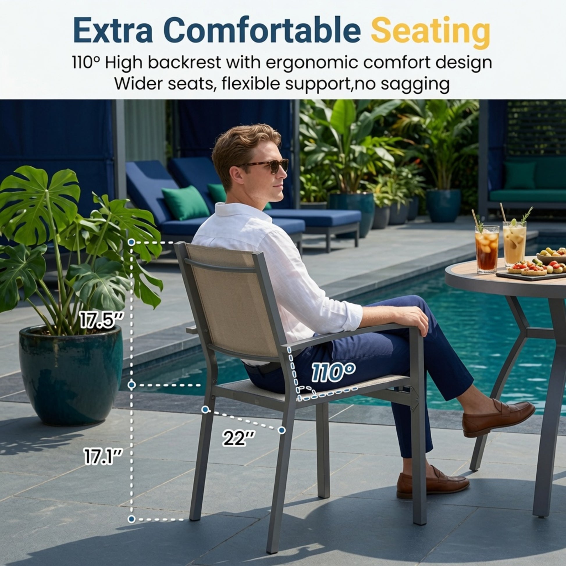 Set of 6, Heavy duty Metal Grey Outdoor Patio Chair – All Weather Textilene image 8